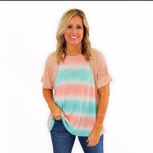 ODDY-Color-block printed waffle knit top-NWOT-Sz Small